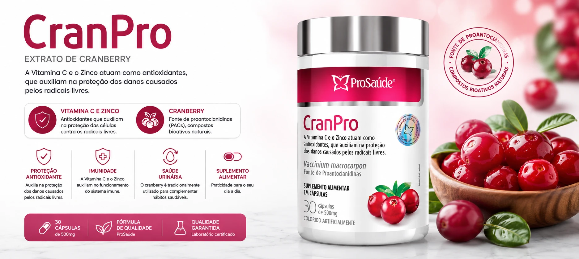 CranPro Cranberry: suplemento para complementar os cuidados com a saúde do trato urinário
