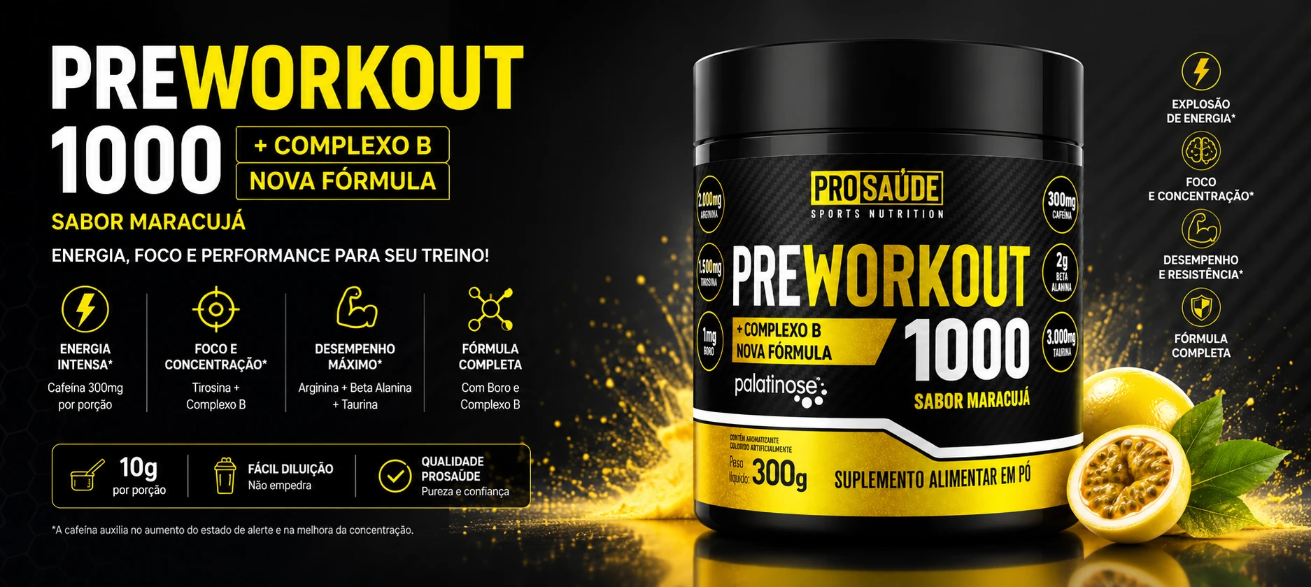 PreWorkout Pré-Treino: fórmula completa com Arginina, Beta-Alanina, Taurina e Cafeína