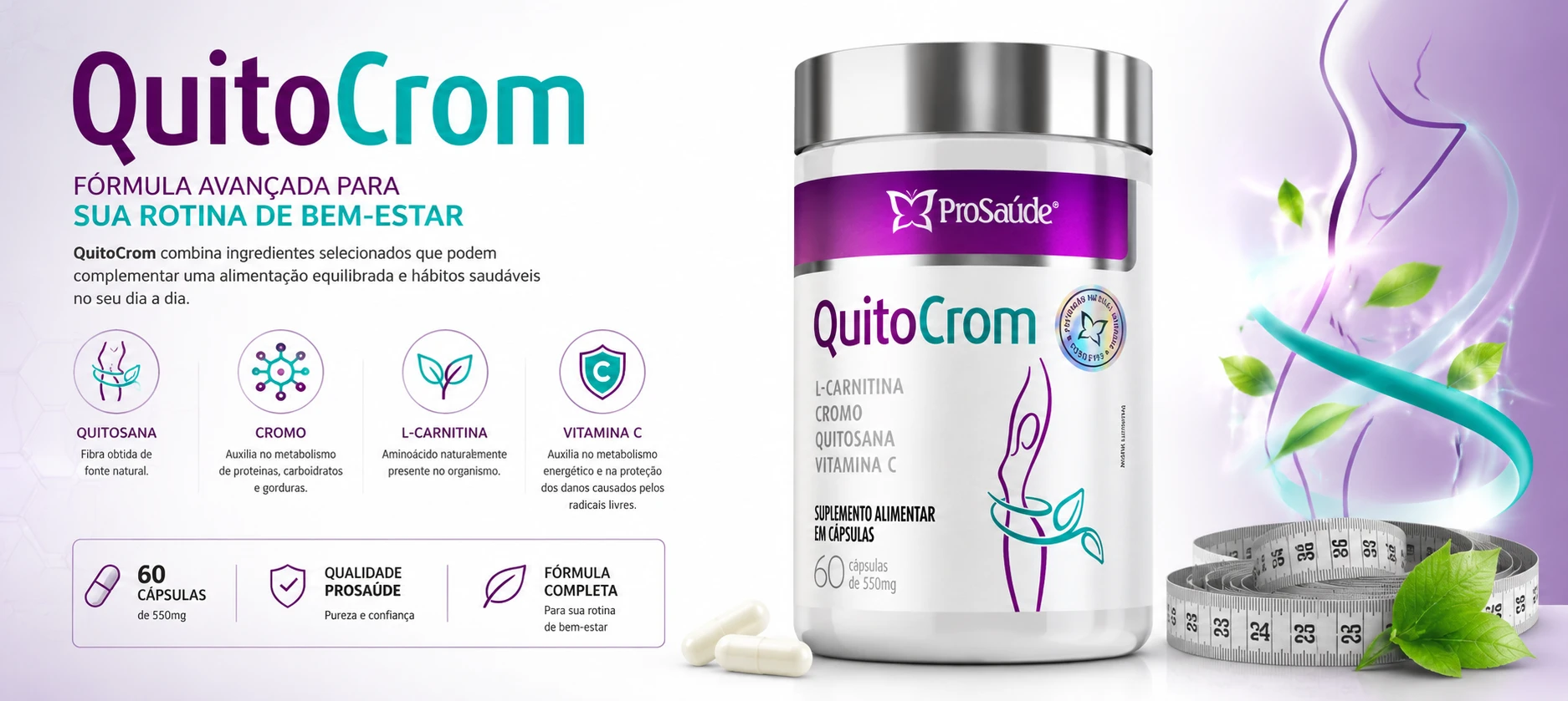 QuitoCrom: Quitosana, Psyllium e Cromo para complementar uma rotina saudável
