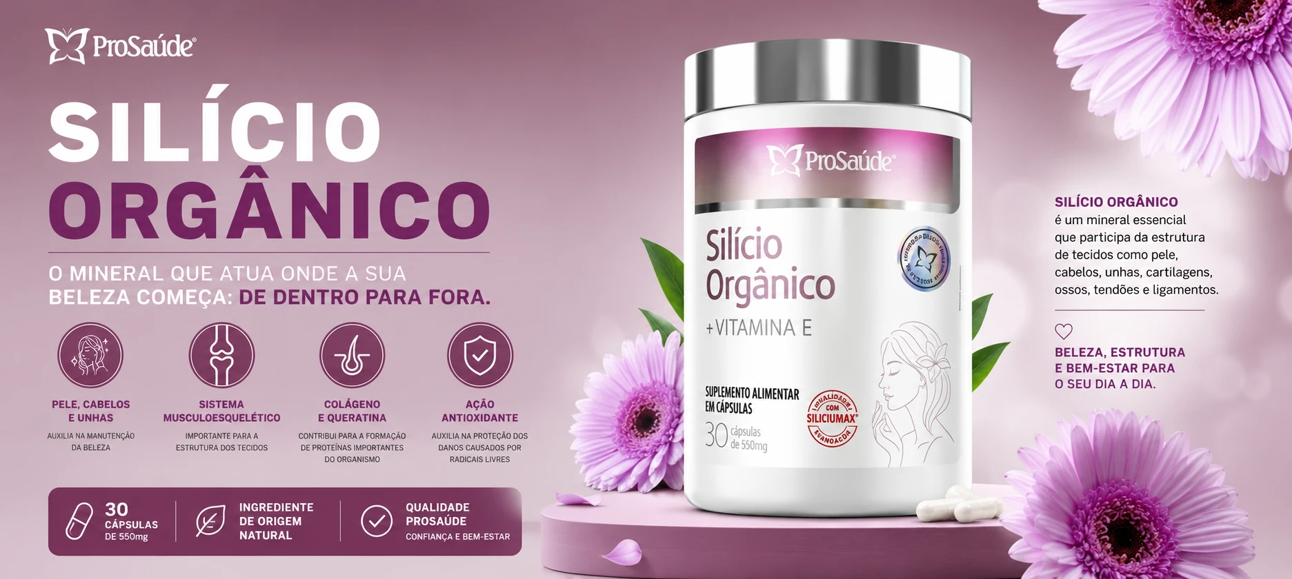 Silício Orgânico: suplemento para complementar os cuidados com pele, cabelos, unhas e ossos