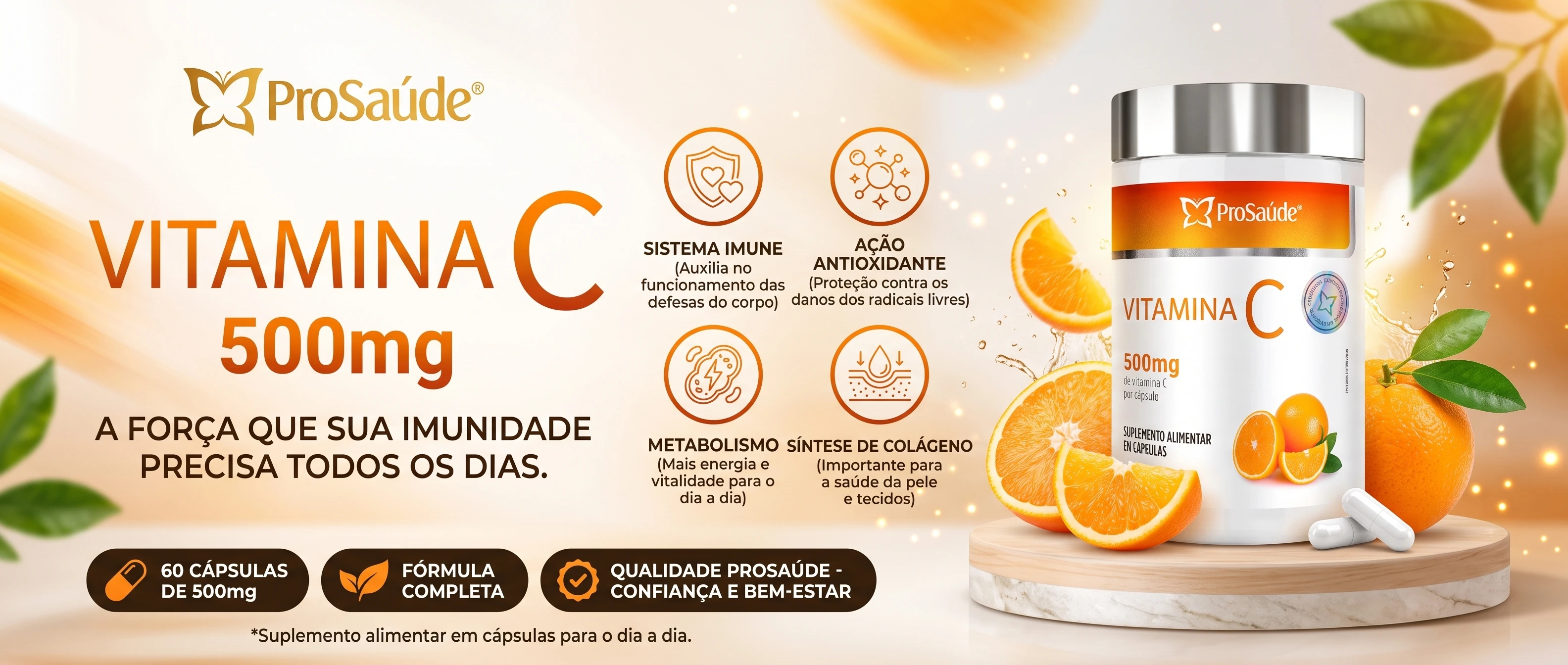 Vitamina C 600mg: imunidade e absorção de ferro