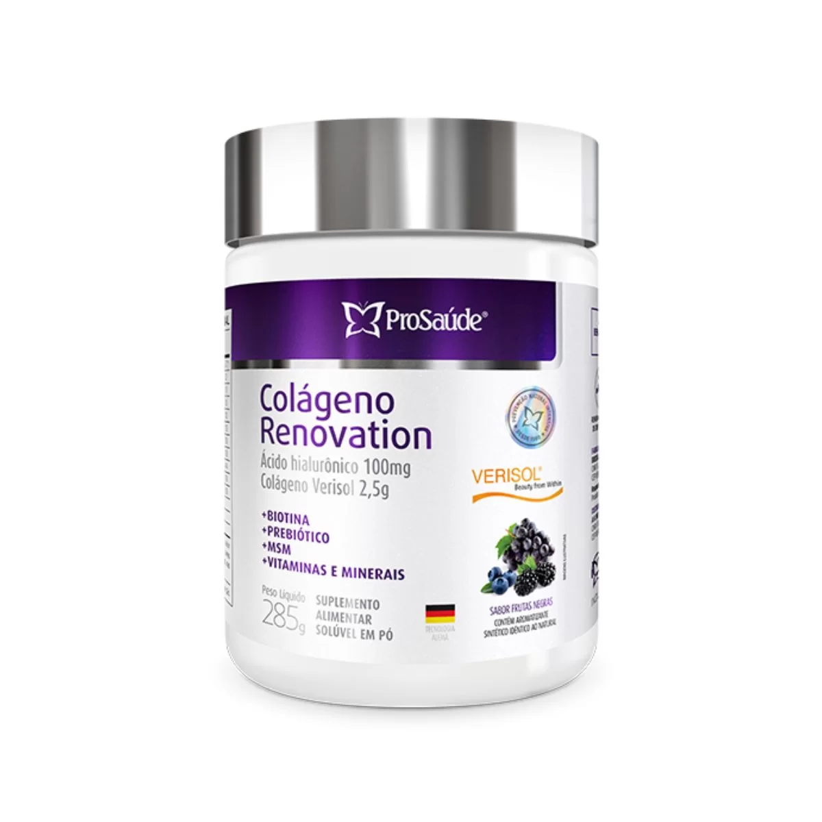 Colageno Renovation - Colágeno hidrolisado + Verisol + ácido hialuronico + Fibras Prebioticas + vitaminas e minerais - Sabor Frutas Negras