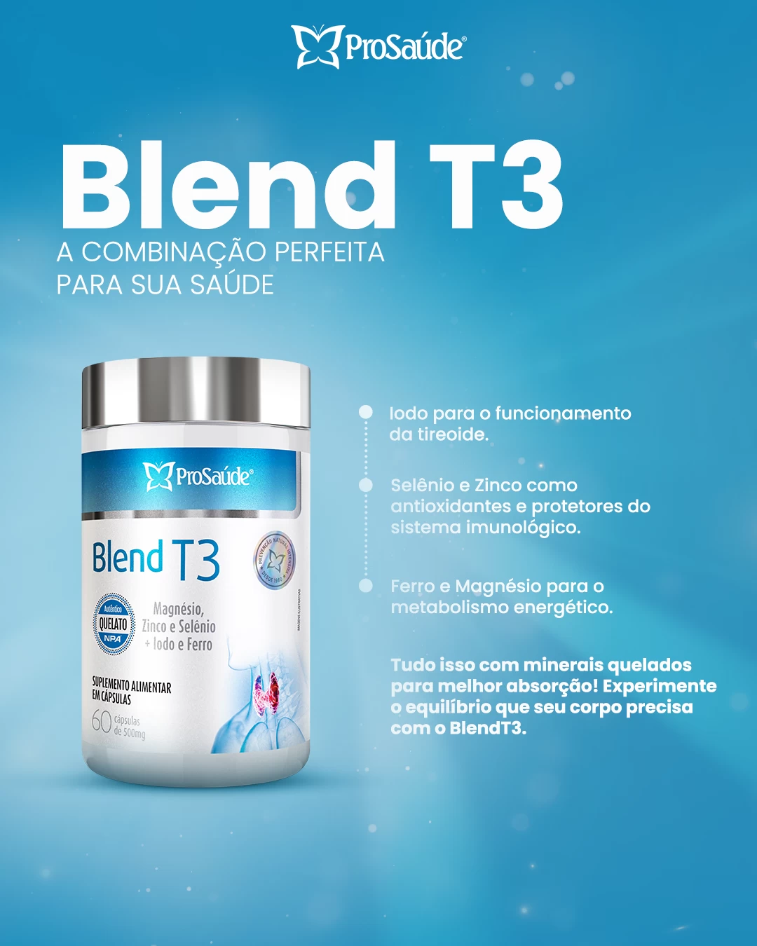 Blend T3 - Ferro + Iodo + Magnésio + Selênio + Zinco.