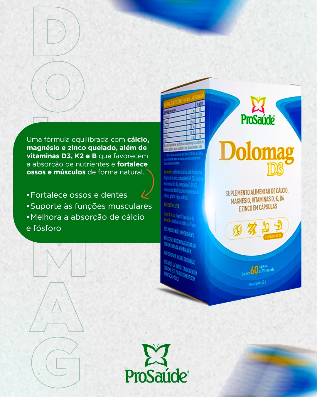 Dolomag - Cálcio + Magnésio + Zinco + D3 + B6 + K2